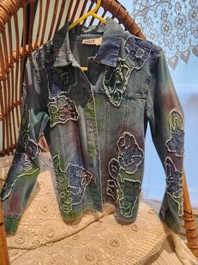 Chico's Multicolor Embroidered Denim Jacket
